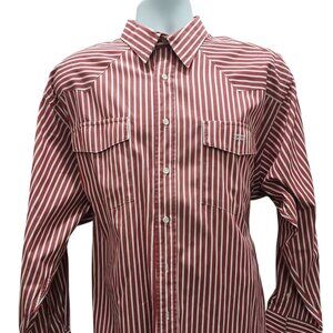 Men’s Lucchese Shirt XL DUSTY RED ROSE WHITE STRIPES LOGO CLASSIC FIT
